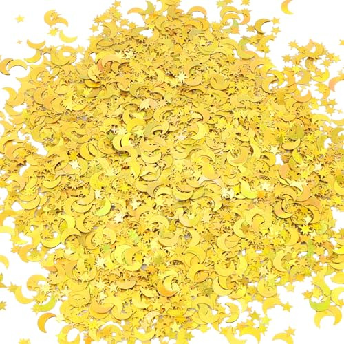 HOTUT Sterne Mond Konfetti Gold, 45g Glitzersterne Konfetti Streudeko Weihnachten, Sterne Mond Pailletten Confetti Tischdeko für Hochzeit, Geburtstag, Partys, Jubiläen (LaserGold)