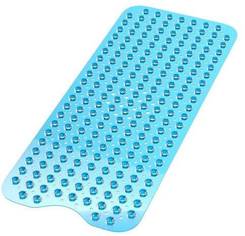 Cigrubo Alfombra Bañera Antideslizante, Alfombrilla de Baño, Alfombrillas de Ducha, Tapete de PVC con Ventosas y Agujeros de Drenaje, Resistentes al Moho y Lavables a Máquina(100 x 40 cm, Azul)