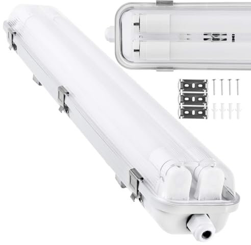 Lumiled våtrum, hermetisk lampa, 2 x T8, G13, IP65, verkstad, källare, garage, 2 x 60 cm, lampa, takstrålkastare, lysrör, dammskyddad