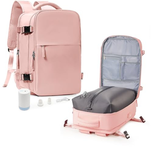 suradar Vakuum Rucksack Handgepäck Vacpack, Vakuum Backpack Travel Airbag Rucksack mit Vakuumsystem für Easyjet Handgepäck 45x36x20 für Flugzeug Herren und Damen Rosa