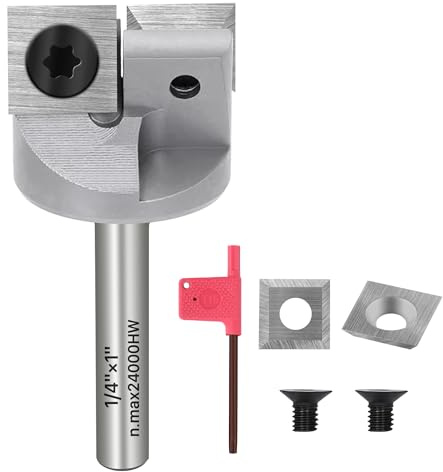 KEENTECH 1/4 Shank 1 CNC Spoilboard Surfacing Router Bit – Industrial-Grade Carbide Tipped, 2-Wing Replaceable Inserts, Slab Flattening Bit for Woodworking, Planing & Bottom Cleaning