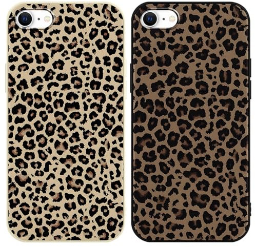 Foonary 2 Pack Black Leopard Print Phone Case for iPhone 8/SE 2022/7/SE 2020 4.7, Soft Silicone with Grey Cheetah Design Aesthetics Pattern Cases,Shockproof Bumper Protector Cover, Girls for iPhone7