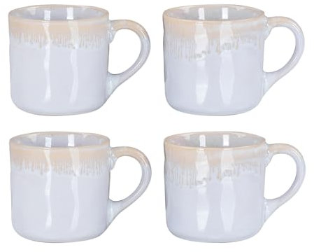 4er Set Steingut Becher 350ml Tasse Grau Kaffeetassen Modern Design Küche Kaffeepott Teetasse