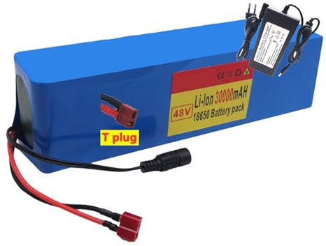 E-Bike Pedelec Akku 48V 30Ah Ebike Battery Pack, 13S3P Rechargeable Li-Ion Battery, Eingebauter BMS PVC-Akku Mit Ladegerät, XT60/T Plug T Plug,48V 30Ah