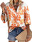 Yihelian Women Long Sleeve Shirts Pineapple Printed V Neck Top Buttons Down Blouse for Summer Autumn Orange