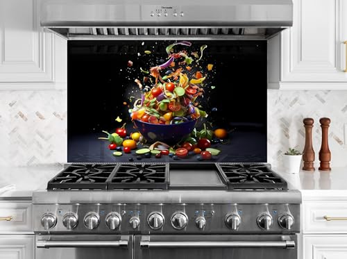 Myphotostation 110x70cm Splash of vegetables Glass Splashback for stove Tempered Glass Backsplash, Glass Backguards For Kitchen, Stove Wall Protector, Cooker Wall Panel, Stove Back Cover