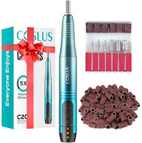 COSLUS C20 Kabellos Elektrischer Nagelfräser, Professionelles 11 in 1 Set | Tragbares Nagelgerät Für Acryl-, Gel- Und Dip-Pulver-Nägel, Maniküre- Und Pediküre-Set, Wiederaufladbar, Leicht, Blau