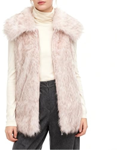 Amazhiyu Fellweste Damen, Felljacke Weste Lang Pelzjacke Pelzmantel Kunstfell Jacke Mantel Winter Ärmellos Plüschmantel Kunstpelz Westen Damenwesten Mit Taschen und Reißverschluss