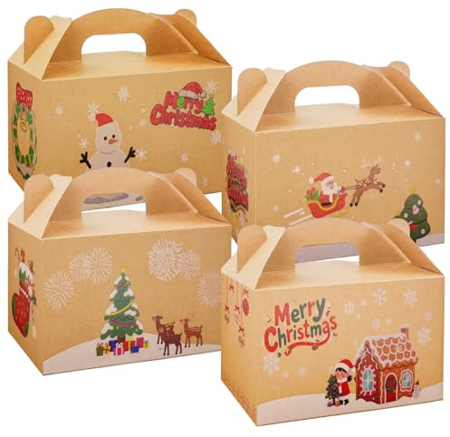 24Pcs Cardboard Lunch Takeaway Party Meal Boxes for Christmas Party Food,Brown Christmas Birthday Wedding Carry Meal Food Cake Party Box Loot Bags for Xmas Party Treat Favour Gift Boxes Picnics