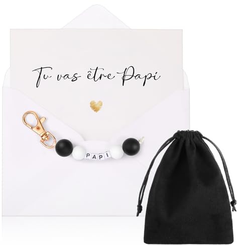 Hestya Cadeau Annonce Grossesse Grands-Parents Porte-Clés pour Grand-Père Carte Tu Vas Être Papi avec Enveloppe Cadeau Annonce Grossesse Grands-Parents pour Noël Anniversaire Naissance (Papi, Noir)