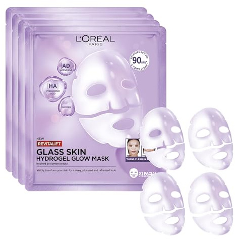 L'Oréal Paris Revitalift Glass Skin Maschera in Idrogel Viso, 4pz