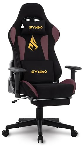 Symino Gaming Chair with Footrest, Computer Chair for Teens with Headrest and Lumbar Support, Ergonomic PC Chair, Height Adjustable Rotating Task Chairs, Black Red