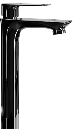 Planetmöbel Wasserhahn Bad-Mischbatterie | Waschtischarmatur mit Keramik Kartusche, Armatur für Waschbecken Badezimmer, Einhebelmischer, Höhe 29 cm, schwarz glanz