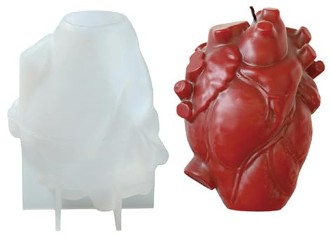 Airssory 1 stampo in silicone a forma di cuore anatomico scuro realistico a forma di cuore stampo in silicone a tema Halloween fusione per candele fai da te resina epossidica artigianato cera fatta a