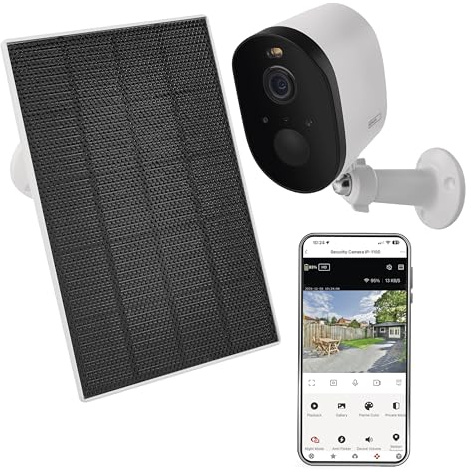EMOS GoSmart - Smarte Außenkamera mit WLAN & Solarpanel, 5MP Akku-Überwachungskamera - 135° Weitwinkel, Nachtsicht 9 m - Bewegungserkennung, Privat-Zone, 2-Wege-Audio - IP44 - Tuya/GoSmart App - weiß