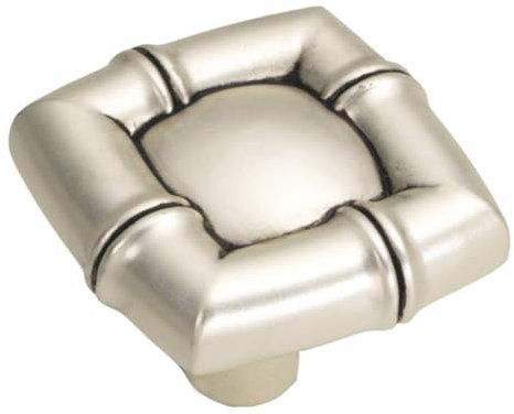 Hickory Hardware P3443-SAS Bamboo Collection Kitchen Cabinet Knob, Luxury Cabinet Knobs, Hardware for Doors & Dresser Drawers, 1-1/4 Inch Square, Satin Antique Silver Finish- 1 Pack