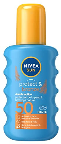 NIVEA SUN Spray solaire activateur de bronzage Protect & Bronze FPS 50 (1 x 200 ml), crème solaire avec protection solaire UVA/UVB pour un hâle naturellement bronzé