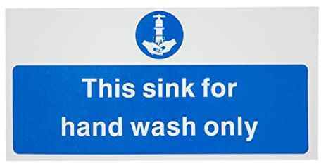 Vogue Hand Wash Only Sign - 230x90mm 9x3 1/2 (Self-Adhesive) | Promotes essential hygiene protocols in kitchens and washrooms with a clear message and a space-saving 9x3.5in size.
