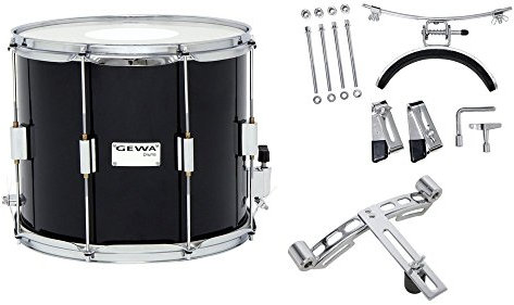 GEWA tamburo da marcia/tamburo da parata, fusto in betulla nero, 14 x 12, 8 tiranti, pelli Remo USA, incl. piastra forata e supporto per ginocchio
