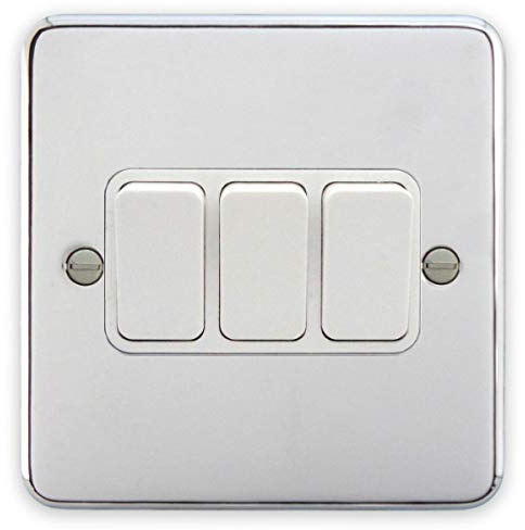 Deta 1905CHW Light Switch 3 Gang 2 Way 10 Amp Polished Chrome/White Insert