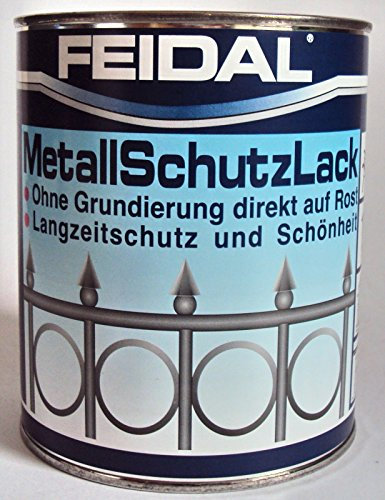 Feidal Metallschutzlack , 3 in 1 Rostschutz , Grundierung u. Lack in einem , Farbton weiss / reinweiss RAL 9010 , glänzend , / 2,5 l , Streichbar direkt auf Rost / Speziallack f. Handwerk u. Industrie / f. Eisen u. Stahl