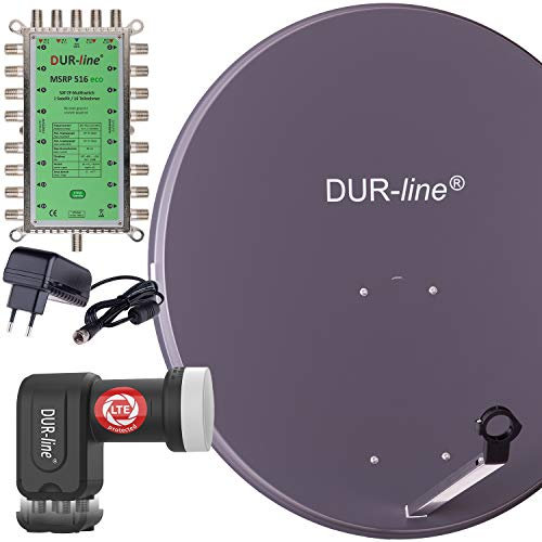 DUR-line MDA 90 Anthrazit - Digitale 16 Teilnehmer Satellitenschüssel Komplett-Anlage mit Premium Multischalter und LNB [Camping, Astra 19,2°, DVB-S/S2, Full HD, 4K, 3D]