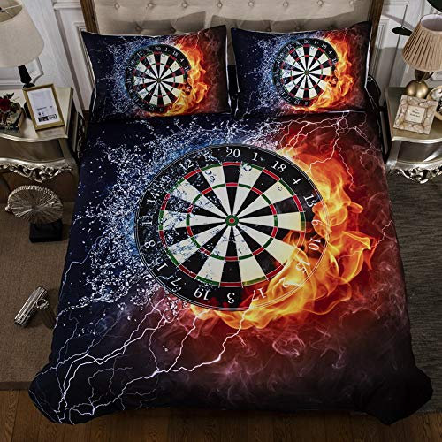 DXSX Bettwäsche Set Bettbezug Und Kissenbezug 3D Basketball Fußball Rugby Baseball-Dartscheibe Reißverschluss Schließung Microfaser Bettwäsche Set (Dartscheibe, 135 x 200 cm)