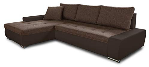 Ecksofa mit Schlaffunktion Faris - Couch mit Bettkasten, Big Sofa, Sofagarnitur, Couchgarniitur, Polsterecke, Bett (Braun + Braun (Madryt 128 + Inari 24), Ecksofa Links)