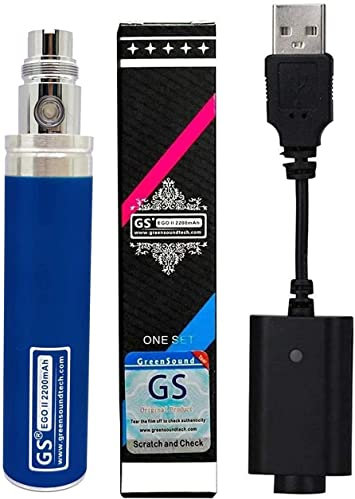 FOXFIVES Blue GS EGO II 2200mAh e Cig e Shisha Hookah 3-colour LED indicator Rechargeable Battery & USB Charger Nicotine Free Empty Device