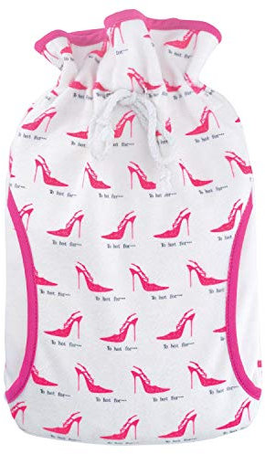 Hugo Frosch Öko-Wärmflasche 2,0l – Made in Germany – mit kuscheligem Sweatbezug Muff High-Heels Pink-Weiß – große, auslaufsichere & geruchsneutrale Bettflasche – mit waschbarem Bezug