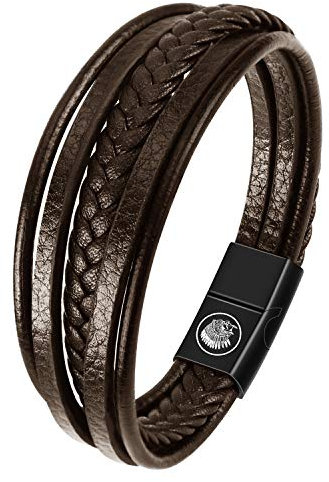 Casisto.J Lederarmband Herren Armband Herren Männer Leder Edelstahl Gravur Schwarz Braun Geflochten mit Magnet Verschluss