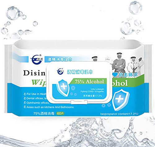 60 Feuilles/Paquet, 75% Lingettes Alcoolisées Nettoyantes, Lingettes Multi-Usages Propres Tampons Jetables