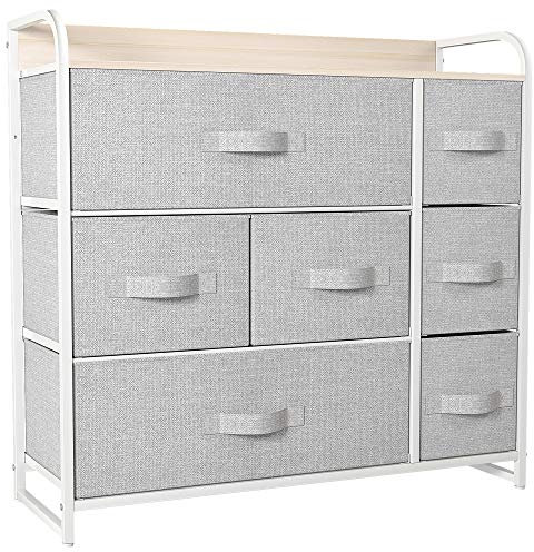 YITAHOME kommode mit Schubladen, Schrank mit 7 Schubladen aus Stoff, Aufbewahrungskommode Modernen Stil für Schlafzimmer, Wohnzimmer,Flur, Hellgrau Aufbewahrungsschrank
