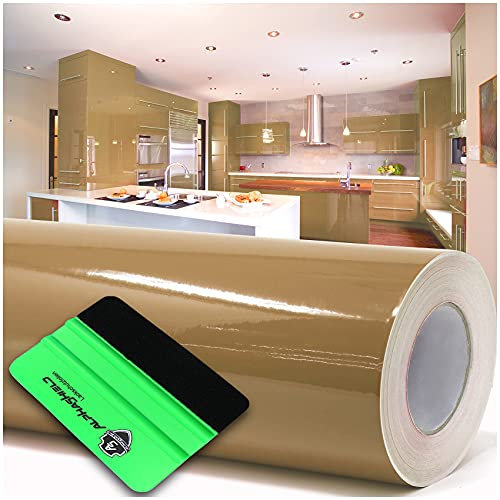 10m x 63cm Plotterfolie + Rakel Hochglanz Glanz oder Matt Klebefolie Möbelfolie Küchenfolie Badfolie Dekofolie (081 Hellbraun, Glanz)