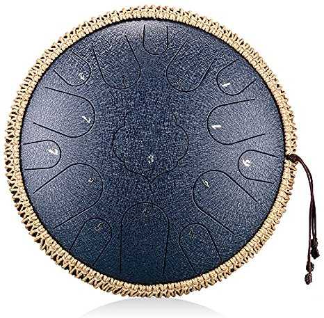 GKZJ Stahlzungentrommel, 12.5 Zoll 32.5 cm Steel Tongue Drum,15 Noten Handtrommel,Kohlenstoffstahlmaterial,fur Meditation Yoga Zen,Navy