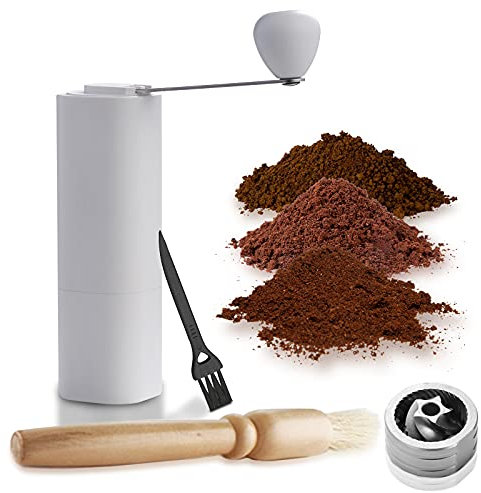 SIXAQUAE Moulin à café manuel avec réglage réglable – Moulin conique et broyeur en acier inoxydable brossé pour Aeropress, expresso, presse française, café goutte, café turc, blanc