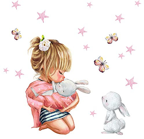 Little Deco Wandtattoo Wandsticker Kinderzimmer Mädchen Tiere Hase Wandaufkleber Sterne Spielzimmer Wanddeko Babyzimmer Schmetterling Wandbild Kinder DL687-2