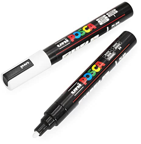 Posca Uni-Ball PC-5M Farbmarker, Kunststifte, 1,8–2,5 mm, Schwarz und Weiß, 2 Stück