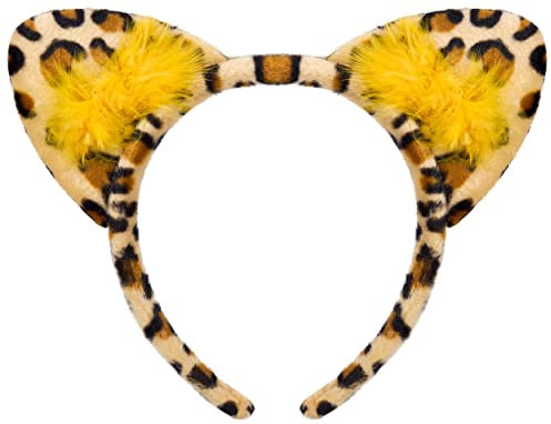 Balinco Leopard Haarreif mit Plüschohren | Haarreifen | Leo Headband | Haarschmuck Katze | Katzen Stirnband | Cat Headwear | Karneval Fasching Halloween Party
