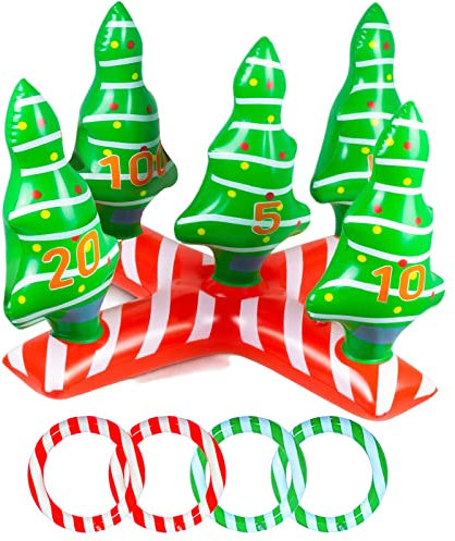 Christmas Party Ring Toss Game for Kids Adults,Inflatable Xmas Tree Ring Toss Game with 4 Rings,Fun Christmas Games for Families School Office Indoor Outdoor Game,New Year Christmas Gifts