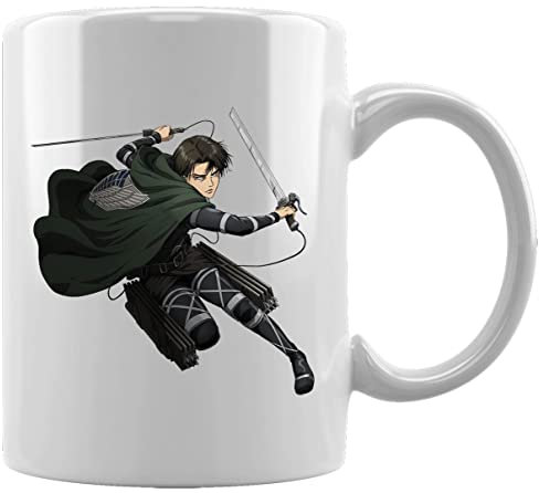 Gunmant AOT Titan Anime Attacke Shingeki Nein Koyjin Levi Keramikbecher Weißes Kaffee Tee Wasser Tasse Büro Home Ceramic White Mug Cup