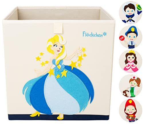 Flöckchen Kinder Aufbewahrungsbox | Premium Spielzeugkiste für Kinderzimmer I Spielzeug Box (33x33x33) bringt Ordnung ins Kallax Regal I Kinder Motiv (Stella die Sternenfee)
