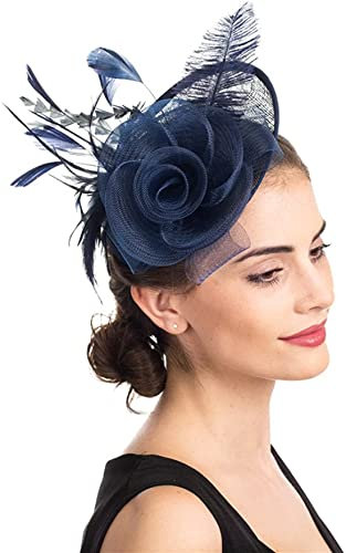 ITODA Fascinator Feder Damen Pillbox Hut mit Haarclip Haarschmuck 1920er Gatsby Haarspange Hochzeit Fascinator mit Rose Hochzeitshut Vintage Haarreif Braut Partyhut Teeparty Cocktail
