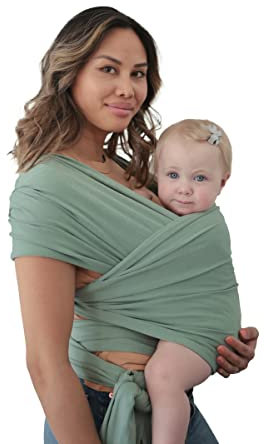 Mushie Tragetuch für Neugeborene & Babys | 100% Bio-Baumwolle | Mit einer integrierten Tasche | von 3,6-14,9 kg | Atmungsaktiv, um Überhitzung zu vermeiden | Roman Green