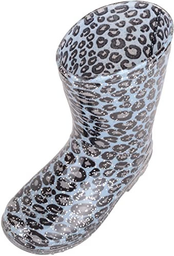 ABSOLUTE FOOTWEAR Stivali di gomma per bambini e bambine, impermeabili, con stampa leopardata, per camminare, pioggia, neve, Blu, 28 EU