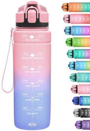 Niggeey Borraccia Sportiva Da 1 Litro/700ml/500ml, Bottiglia Sportiva con Indicatore del Tempo e Scala, 1 clic Aperto, Adatto per Palestra, Yoga, Corsa, Bicicletta, Campeggio e Vita Familiare