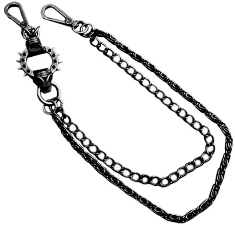 1 Pack Metal Spikes Ring Hosen Kette 2 Layer Gürtel Kette Geldbörse Tasche Kette Taillenkette für Hosen Jeans Overalls Männer Frauen, Einheitsgröße, Nicht-Edelmetall, Ohne Edelstein