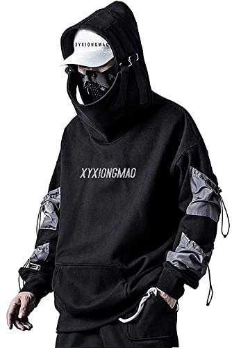 XYXIONGMAO Streetwear Techwear Sweat à Capuche Cyberpunk Tactique pour Homme Noir Urban Hip Hop Japonais
