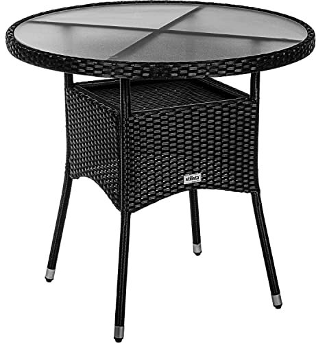 STILISTA Beistelltisch rund Milch-Glas Tischplatte Polyrattan, Farb- und Größenwahl, 80 cm schwarz