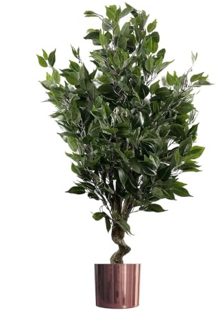 Leaf Artificial Indoor Tree with Planter, Mixed Materials, Evergreen Ficus Copper, 110cm